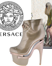 New VERSACE TRIPLE PLATFORM ROSE GOLD LEATHER BOOTIE BOOTS 40.5 - 10.5