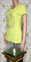 NEW VERSACE CRYSTAL AND STUD EMBELLISHED YELLOW T-SHIRT sz L