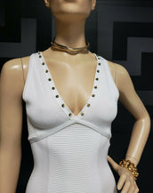 NEW VERSACE WHITE STRETCH DRESS with GOLD SPIKES 44 - 8