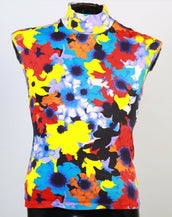 New Versace Floral Military Print Sleeveless Ribbed Knit Turtleneck T-Shirt    M