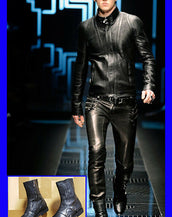VERSACE ACTUAL RUNWAY BLACK LEATHER BUCKLE BOOTS 2010 F/W LOOK#5 size 44 -11