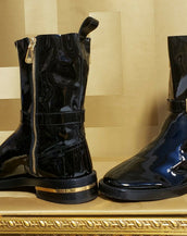 F2012 look42 NEW VERSACE BACK PATENT LEATHER BUCKLE BOOTS with SIDE ZIPPER 44-11