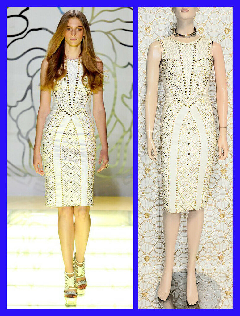 S/S 2012 look #27 VERSACE WHITE STUDDED EMBELLISHED LEATHER DRESS 38 - 2