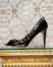 VERSACE JEANS COUTURE PUMPS In DARK NAVY BLUE with GOLD HEELS 36.5 -6.5