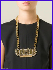 New Versace Versus Large Crystal Embellished Logo Chain Necklace