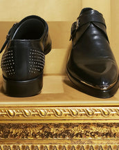 S/S 2011 look #27 VERSACE BLACK LEATHER MONK SHOES with STUDS and METAL  44 - 11