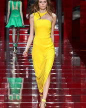 New Versace Yellow Cut Out Long Dress size 38 as seen on Minnie