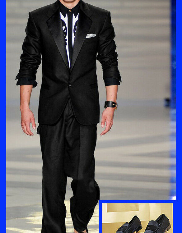 S/S 2012 look # 45 NEW VERSACE BLACK SATIN LOAFER SHOES 44 - 11