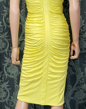 NEW VERSACE EMBELLISHED RUCHED YELLOW DRESS 42 - 6