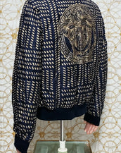 S/S 2017 look # 32 NEW VERSACE BLUE GOLD MEDUSA PRINT QUILTED 100% SILK JACKET L