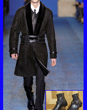 F/W 2011 look # 7 NEW VERSACE BLACK LEATHER BOOTS with SILVER MEDUSA  44 - 11