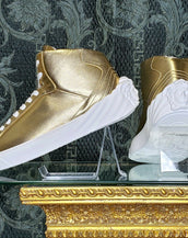 NEW VERSACE HIGH -TOP METALLIC LEATHER SNEAKERS WHITE MEDUSA SOLE  43- 10