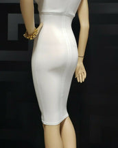 NEW VERSACE WHITE STRETCH DRESS with GOLD SPIKES 40 - 4
