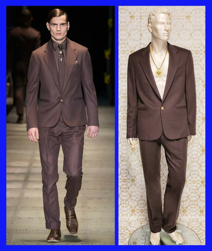 F/W 2015 look # 3  BRAND NEW VERSACE BROWN CASHMERE and SILK SUIT 50 - 40 (L)