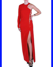 NEW VERSACE RED CRYSTAL-EMBELLISHED SILK-CADY GOWN AS SEEN ON RACHEL & JANE 38-2
