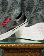NEW VERSACE TEXTILE GRAY SNEAKERS w/SUEDE BACK 43- 10