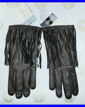 NEW VERSACE BROWN LEATHER GLOVES w/ FRINGE size M