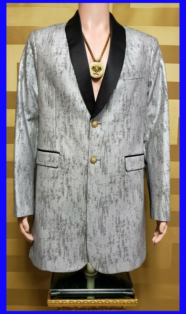 NEW VERSUS VERSACE SILVER COAT JACKET with LEATHER INSERTS 48 - 28