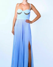NEW VERSACE BLUE PLEATED GOWN DRESS 40 - 4