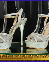NEW VERSACE SILVER LEATHER DOUBLE PLATFORM SANDALS AS SEEN ON KATE 40 -10