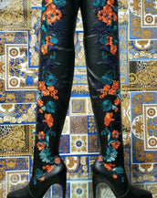 NEW VERSACE EMBROIDERED LEATHER TIGTH HIGH FLORAL BOOTS 37 - 7