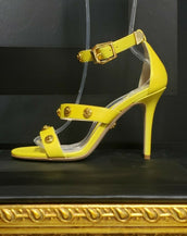 NEW VERSACE YELLOW LEATHER SIGNATURE MEDUSA STUDDED SHOES 39.5 - 9.5