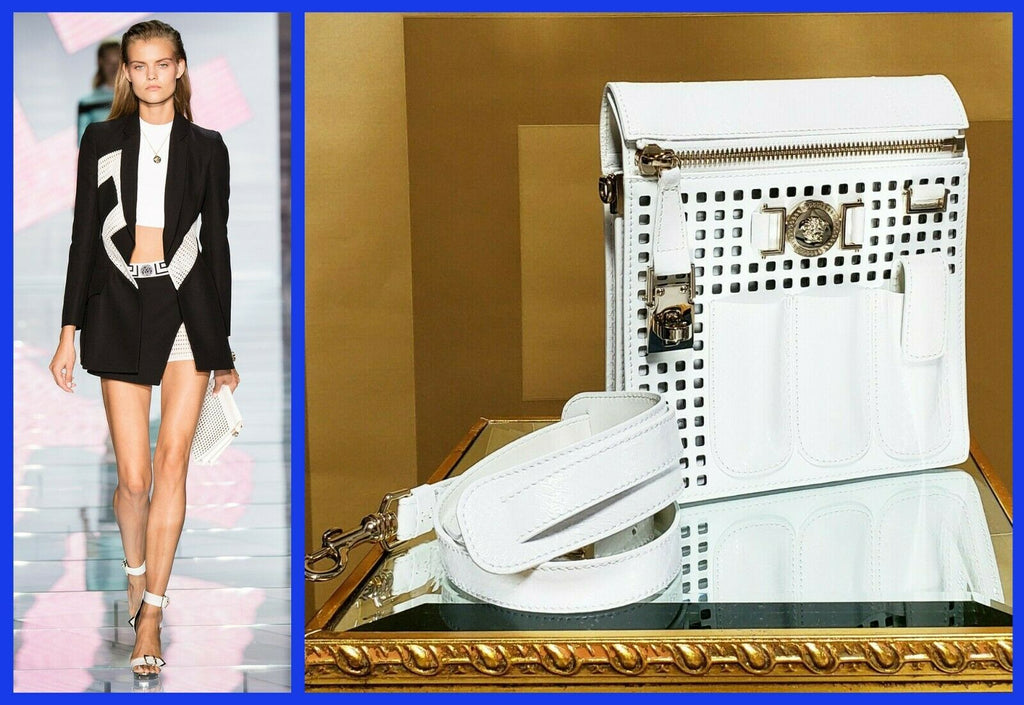 S/S 2015 look # 5 VERSACE PERFORATED PATENT LEATHER AND SNAKESKIN WHITE BAG