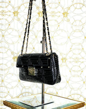NEW GIANNI VERSACE COUTURE BLACK PATENT QUILTED LEATHER SHOULDER BAG