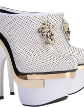 $2445 New VERSACE White Leather Triple Platform Studded Bootie Boots 39.5 - 9.5