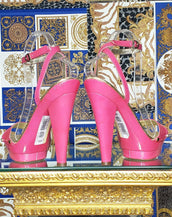 VERSACE JEANS COUTURE PINK PATENT LEATHER HEEL SANDALS SHOES 39 - 9