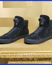 NEW VERSACE BLACK PALLAZO HIGH-TOP CRYSTAL EMBELLISHED NEAKERS 41 - 8