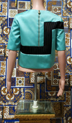 S/S 2015 look #6 VERSACE EMERALD GREEN Top with BLACK MESH INSERTS 38 - 2