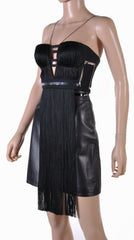 S/2011 look # 41 NEW VERSACE BLACK SILK  FRINGE TOP and LEATHER SKIRT 38 - 2