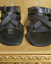 S/S 2011 look # 45 VERSACE BLACK LEATHER SANDALS with SILVER STUDS 44-11