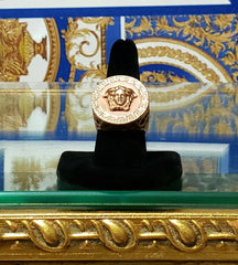 NEW VERSACE 24K ROSE GOLD-TONE MEDUSA GREEK KEY RING size 9.5
