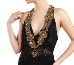 New Versace Chain and Crystal Embellished Necklace with Medusa medallion