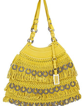 New VERSACE Embellished Fringed and Woven Yellow Leather Handbag