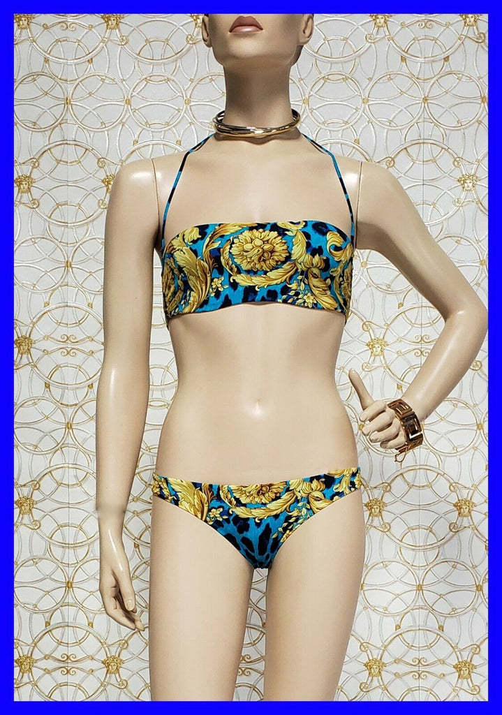 S/S 2013 look # 7 NEW VERSACE BAROQUE PRINTED BLUE SWIMSUIT size XS