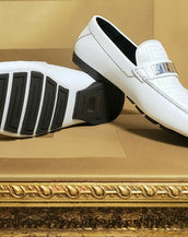 NEW GIANNI VERSACE WHITE EMBROIDERED LEATHER DRIVER LOAFER SHOES 39.5 - 6.5
