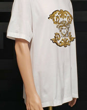 NEW VERSACE EMBROIDERY and CRYSTAL EMBELLISHED T-SHIRT in WHITE size 4XL