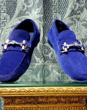 NEW VERSACE BLUE SUEDE LEATHER MOCCASINS 41 - 8