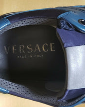 NEW VERSACE BLUE SUEDE and GRAY and BLUE LEATHER SNEAKERS 3D MEDUSA 41.5 - 8.5