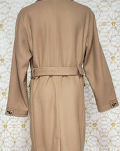 NEW VERSACE BEIGE WOOL COAT with BLACK LEATHER DETAILS size M