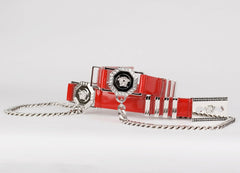 F/W 2013 Look # 38 VERSACE RED PATENT LEATHER BELT with CHAINS 75/30