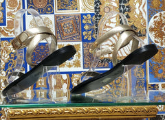 NEW VERSACE GOLD  LEATHER FLAT SANDALS with GOLD MEDUSA STUDS 38 - 8