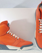 $1,125 New Versace Men's Orange Perforated Leather  High-Top Sneakers 45 - 12