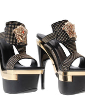 $2,395 New VERSACE Black Leather Triple Platform Studded Sandals Shoes 39 - 9