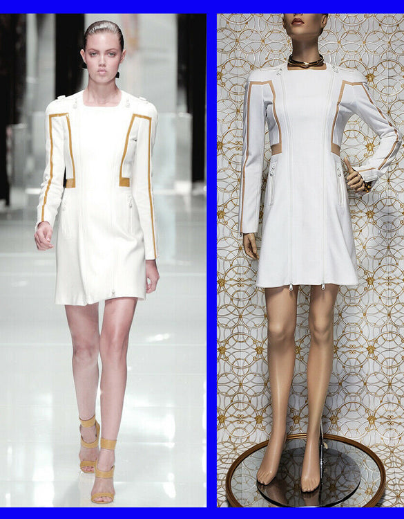 S/S 2011 Look # 4 NEW VERSACE WHITE COTTON TRENCH COAT with NUDE TRIM 38 - 2
