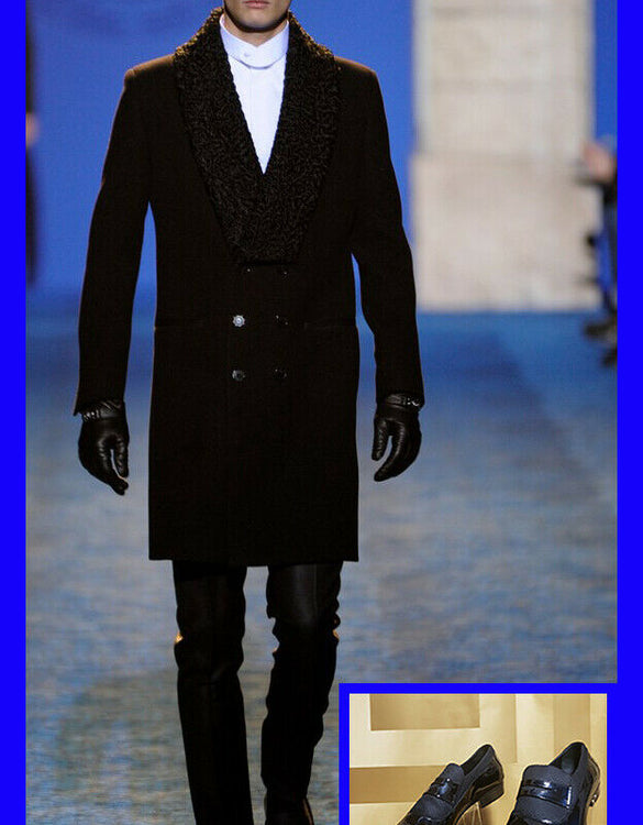F/W 2011 look # 42 NEW VERSACE BLACK PATENT LEATHER LOAFER SHOES 44 - 11