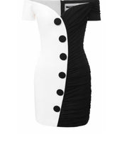 BALMAIN WHITE and BLACK VISCOSE MINI DRESS 38 - 6